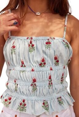 Free People We The Free Foral Dolce Vita Smoked Cami Tank Top Size Small